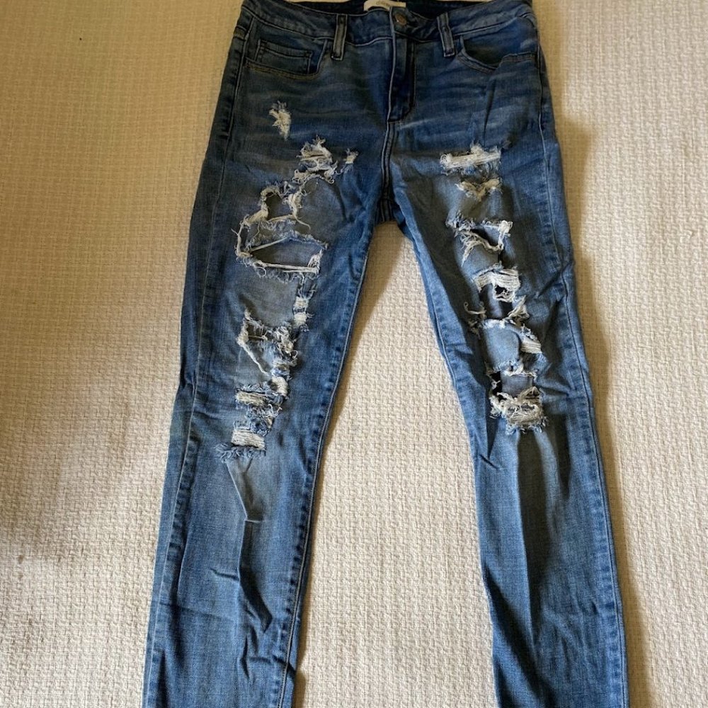 Women's Stretchy Ripped Hole Skinny Jeans Butt Lifting Distressed Denim Pants